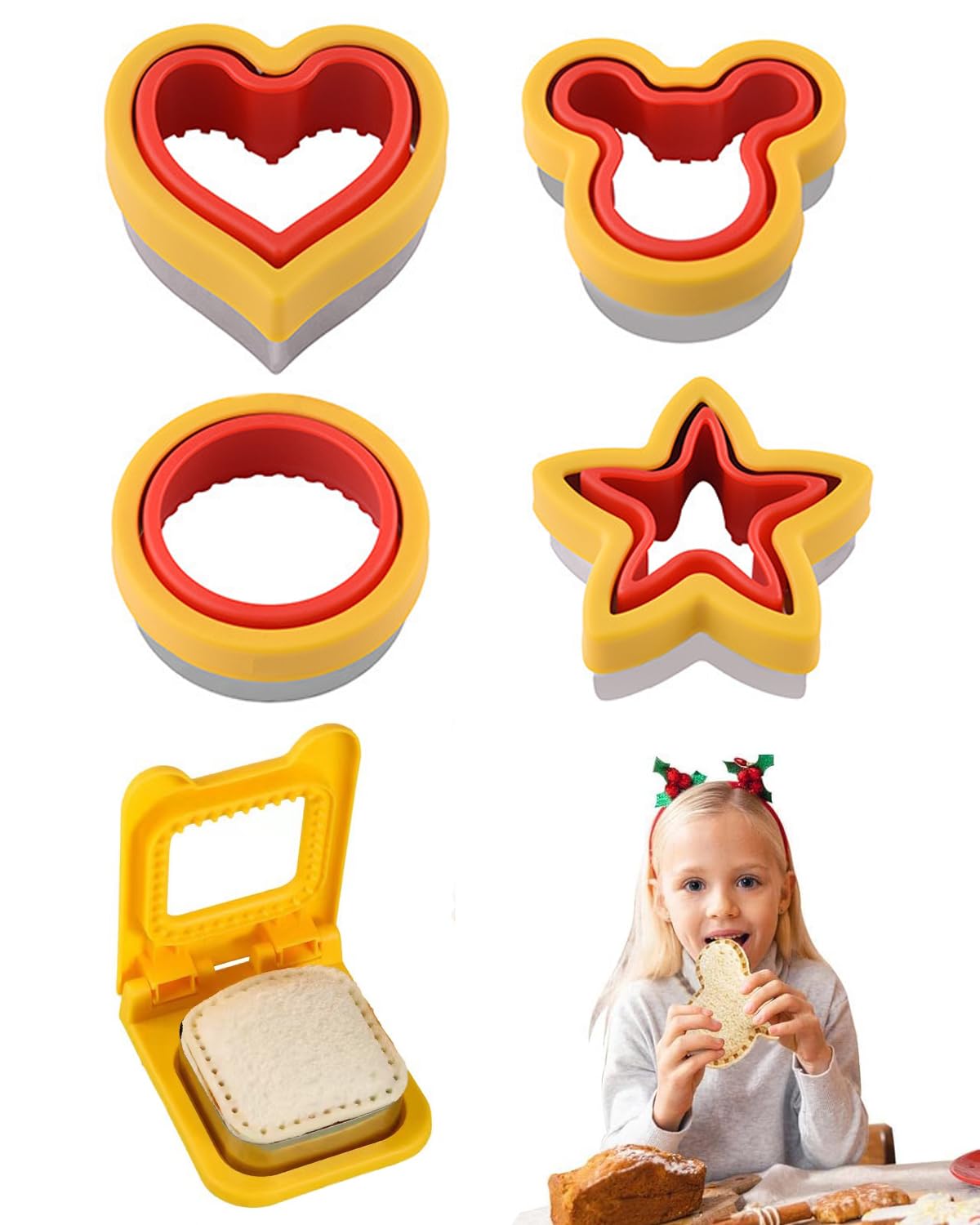 5PCS Sandwich Cutter, Sandwich Cutter and Sealer, Sandwich Cutter and Sealer Set, Bread Sandwich Cutter Pancake Maker, Circular, Square Shaped, Cutter Shapes for Kids, Shape Cutter for Food for Kids