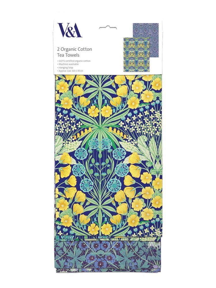 Museums & Galleries Tea Towels - V&A Design - Organic Cotton - Artistic Mallow Flowers by Allan Francis Vigers - Set of 2 - Stylish Home Accessory