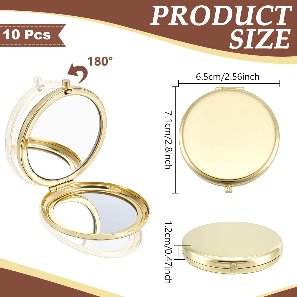 arricraft 10 espejos pequeños plegables de bolsillo para maquillaje, espejos redondos de metal dorado de doble cara con aumento 1X/2X para mujeres, viajes, trabajo, fecha