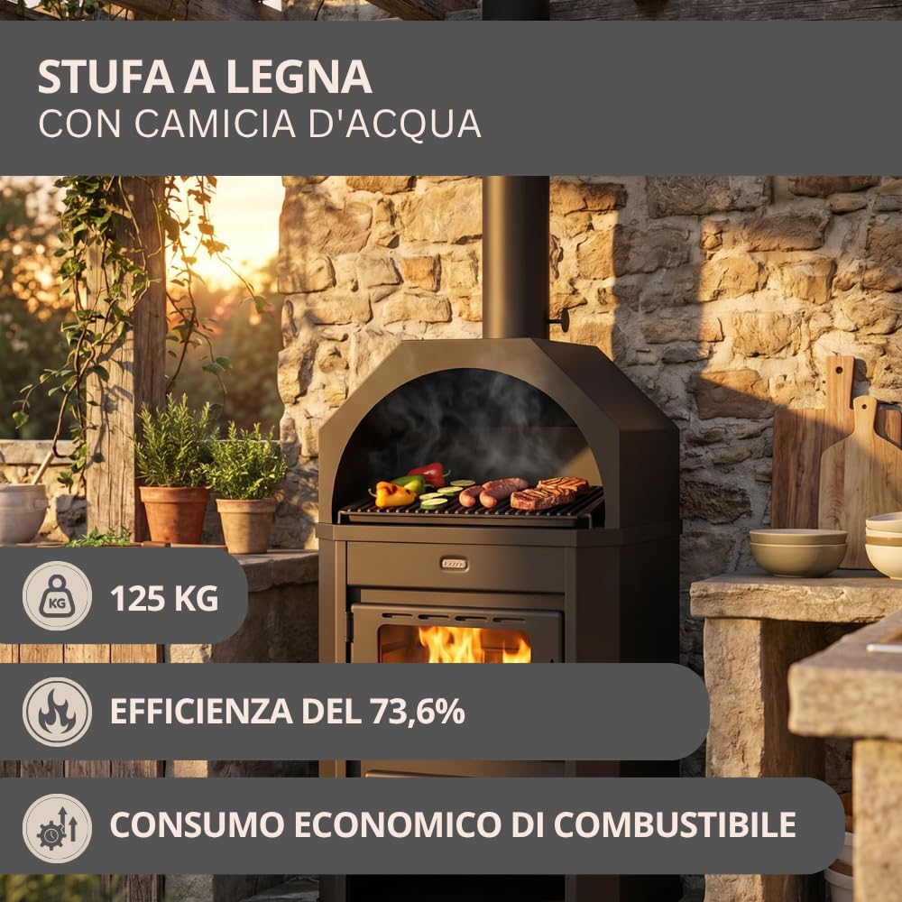 Prity - Stufa a legna tradizionale, autoportante, certificato CE, in pietra refrattaria, conforme alla norma EN 13240