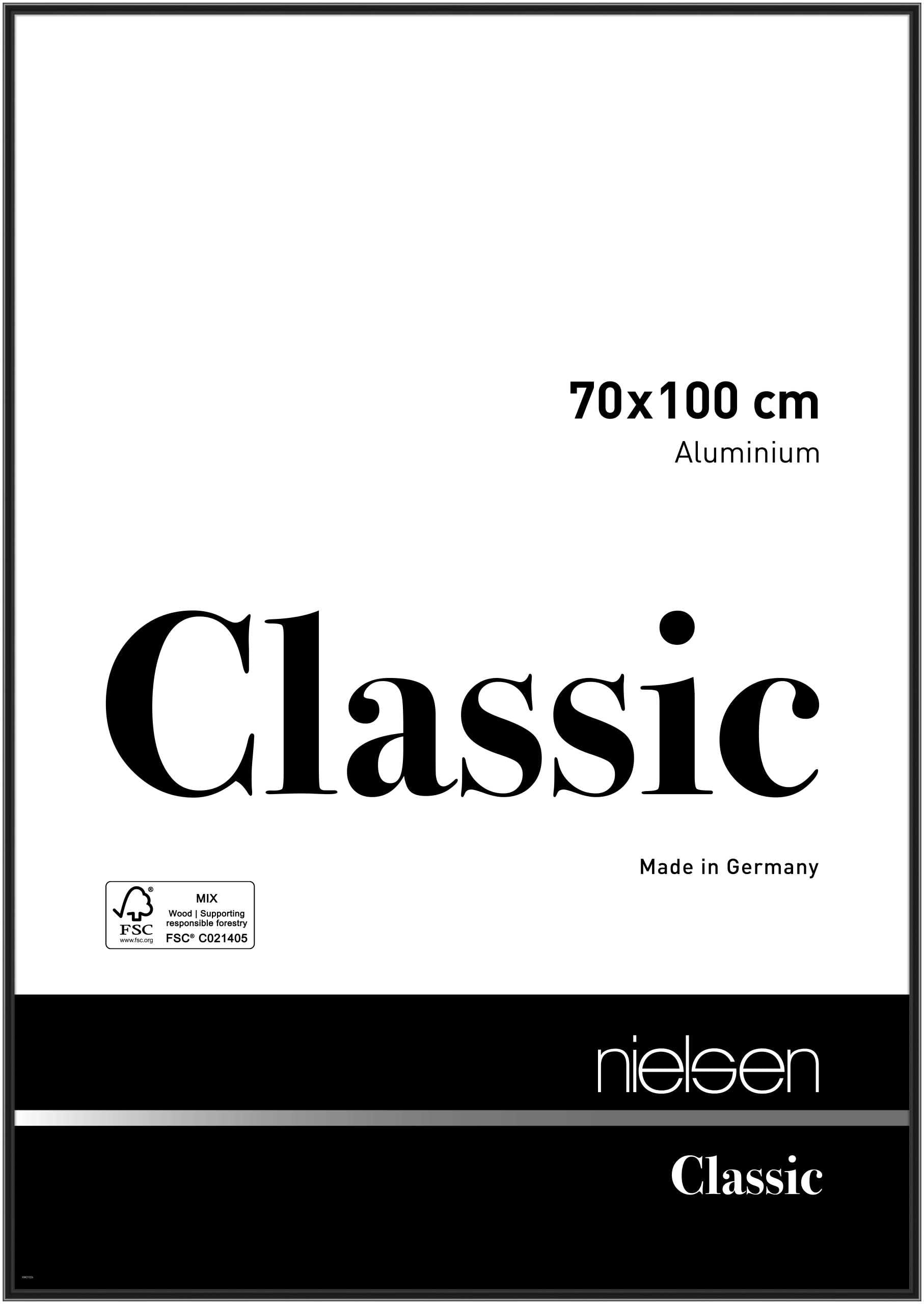 nielsen Classic Aluminium Picture Frame - Polished Black 70x100cm - with Float Glass and Easy Push-Turn Clips