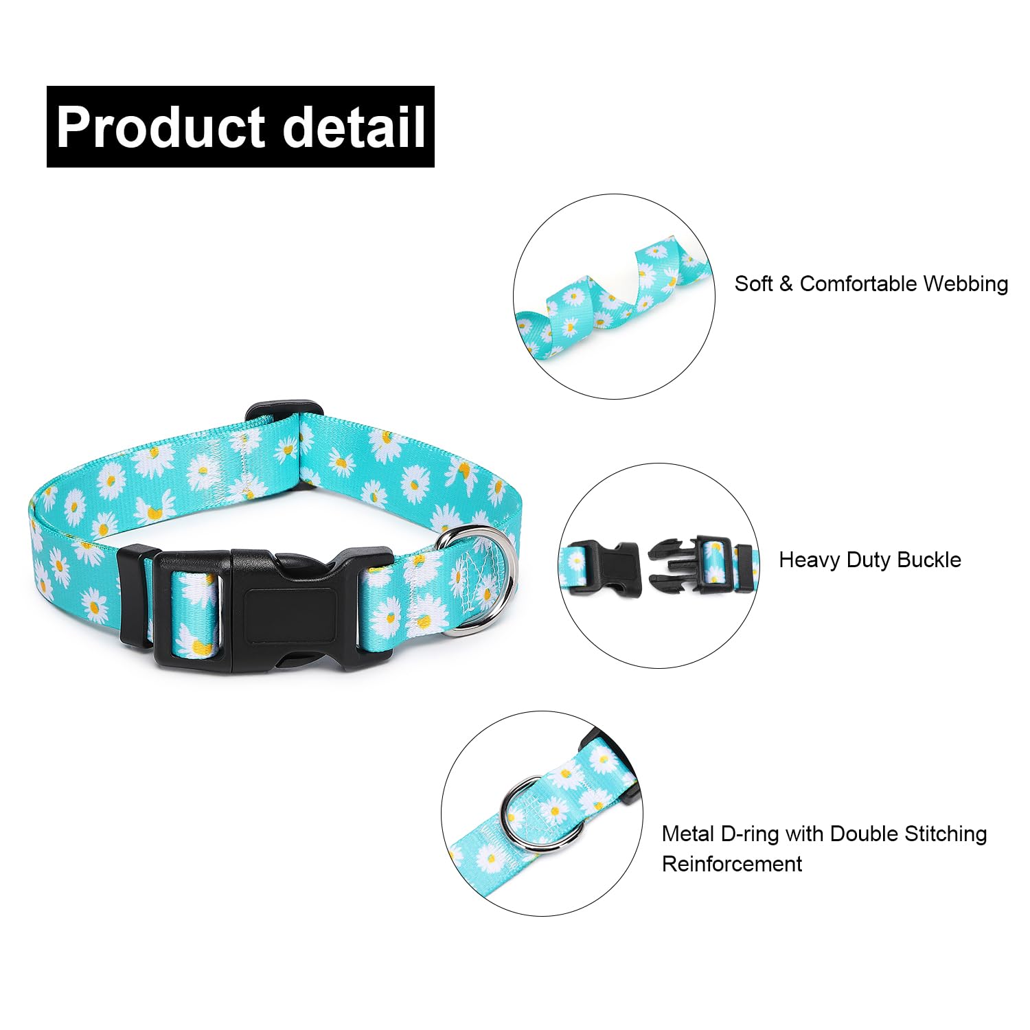 Suredoo Collare per Cani, Nylon Morbido Regolabile Collari per Cani, Gatti, Cuccioli di Taglia Piccola Media Grande (S, Blu Margherita)