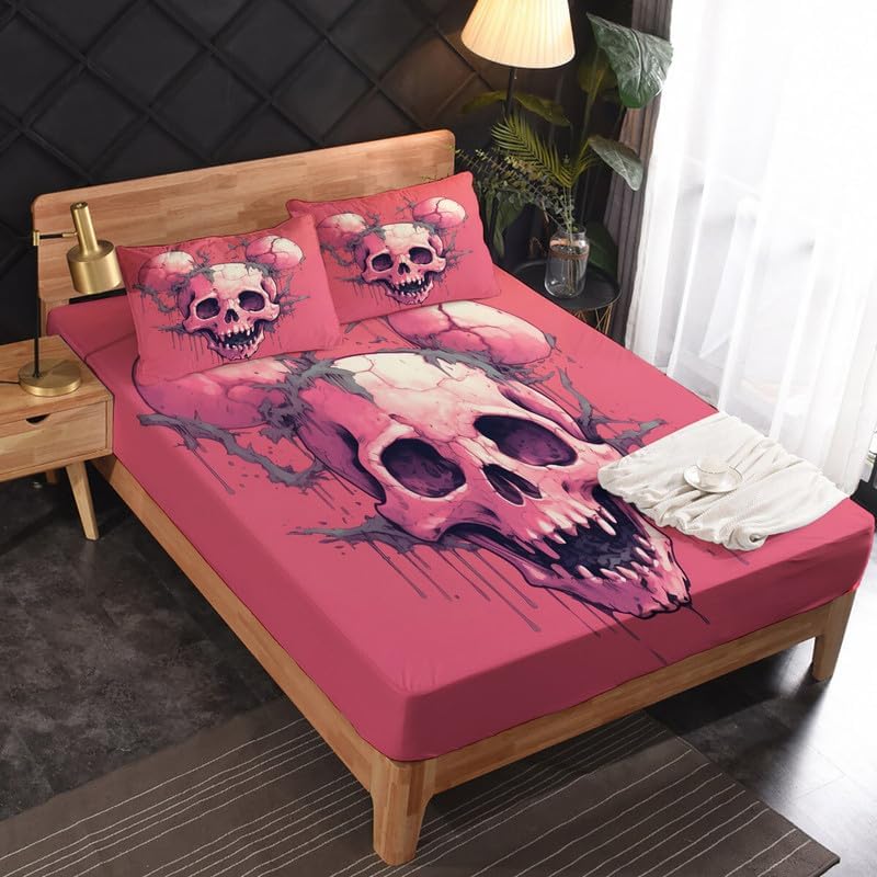 Miniatura 2 de Juego de sábanas California King  Juego de sábanas de calavera, sábanas y fundas de almohada de terror, microfibra suave, bolsillo profundo y sin
