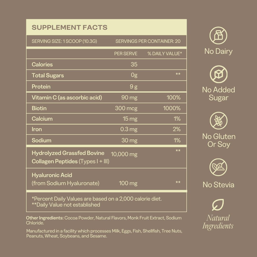 Collagen Powder for Women, Beauty Blend with Vitamin C, Biotin & Hyaluronic Acid, Supports Hair, Skin & Nails, 20 Servings, Grass-Fed Bovine, Chocolate — Amazon image 8
