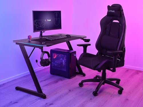 Trust Gaming GXT 710 Luminus Pro Scrivania Gaming 120x60 con Led Rgb, Caricatore Wireless Integrato da 10W, 10 Modalità di Colore, Postazione Gaming Con Portabicchiere, Gancio Per Cuffie, Nero - Immagine 1