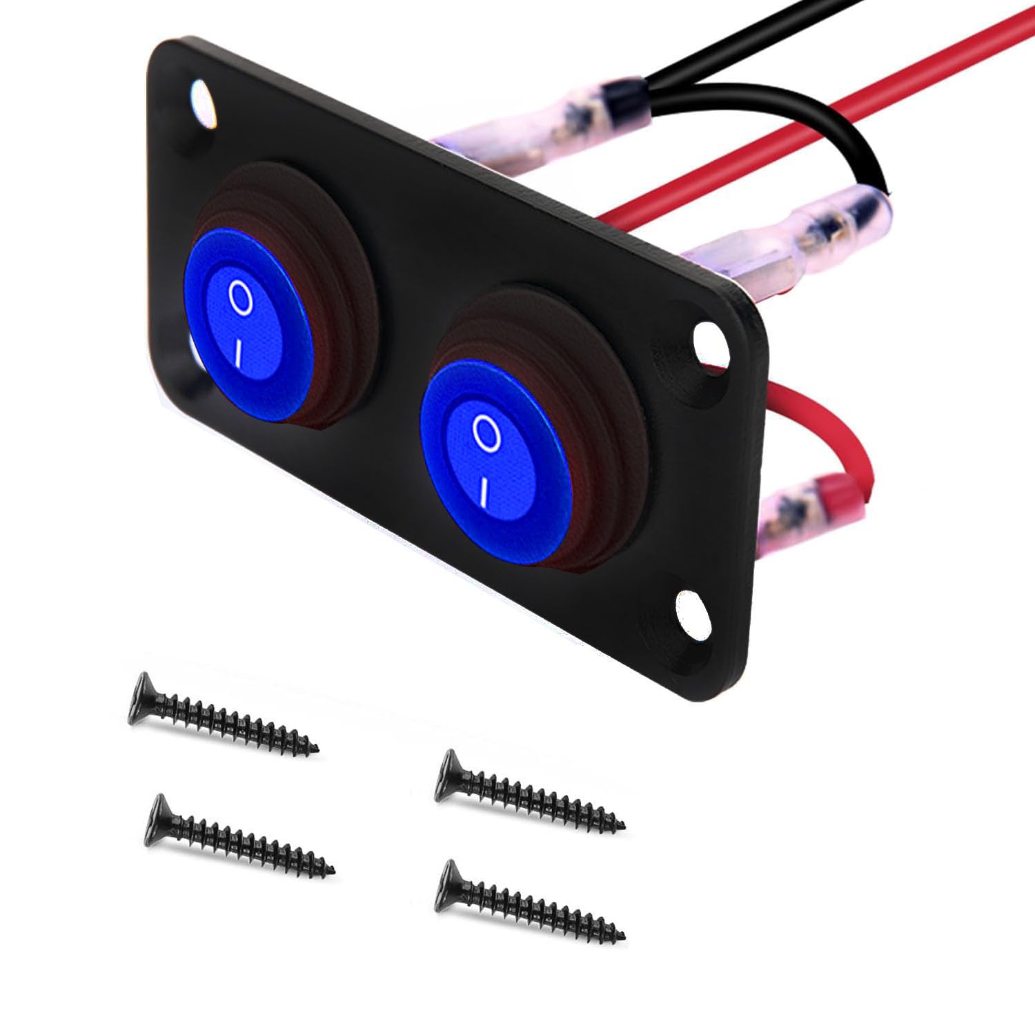 VISSQH 2 pcs Azul LED Interruptor Basculante Redondo,Interruptor redondo,DC 12V-24V 20A Interruptor de Impermeable Palanca ON/OFF,2 Gang Panel de Interruptor Basculante para coche, camión,barco,etc