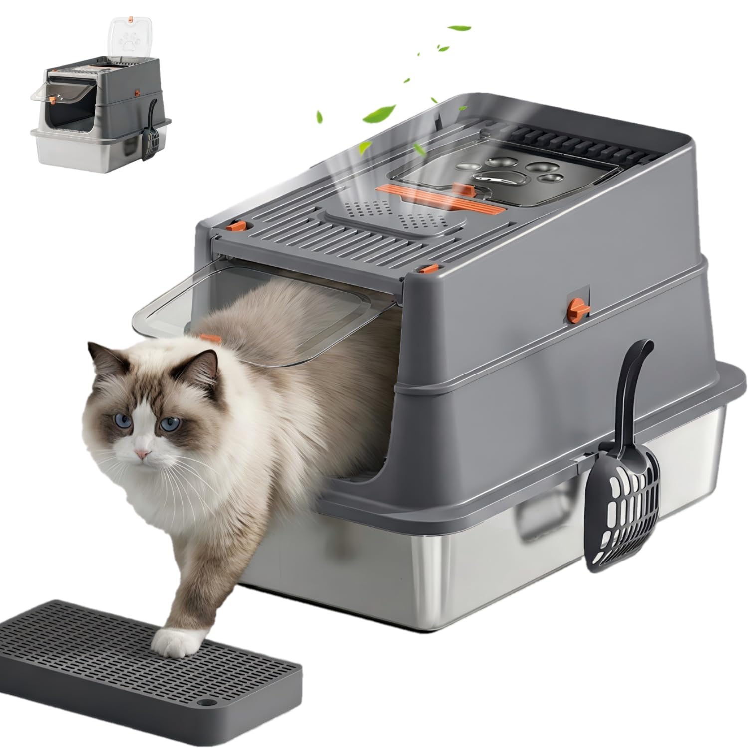 Stainless Steel Cat Litter Box, Large Metal Litter Tray, High Sided Non-Stick Anti-Splash Easy Clean Odor Control Pet Toilet for Indoor Cats (Dark Grey)