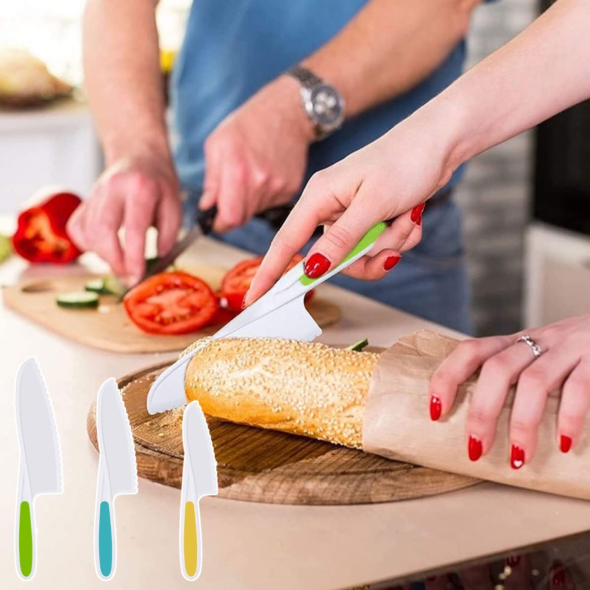 Coltelli Di Sicurezza Per Bambini In 3 Misure - Set Con Taglieri In Plastica, Bordi Seghettati, Manici Antiscivolo - 5