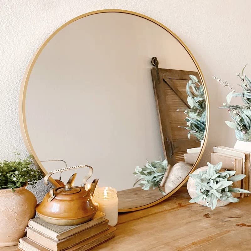 Image of RIZIK STORE Iron Metal Decorative Round Wall Mirror with Hook - HD Clear Glass, Wall Mounted for Bedroom, Living Room, Wash Basin, Vanity, Makeup & Bathroom