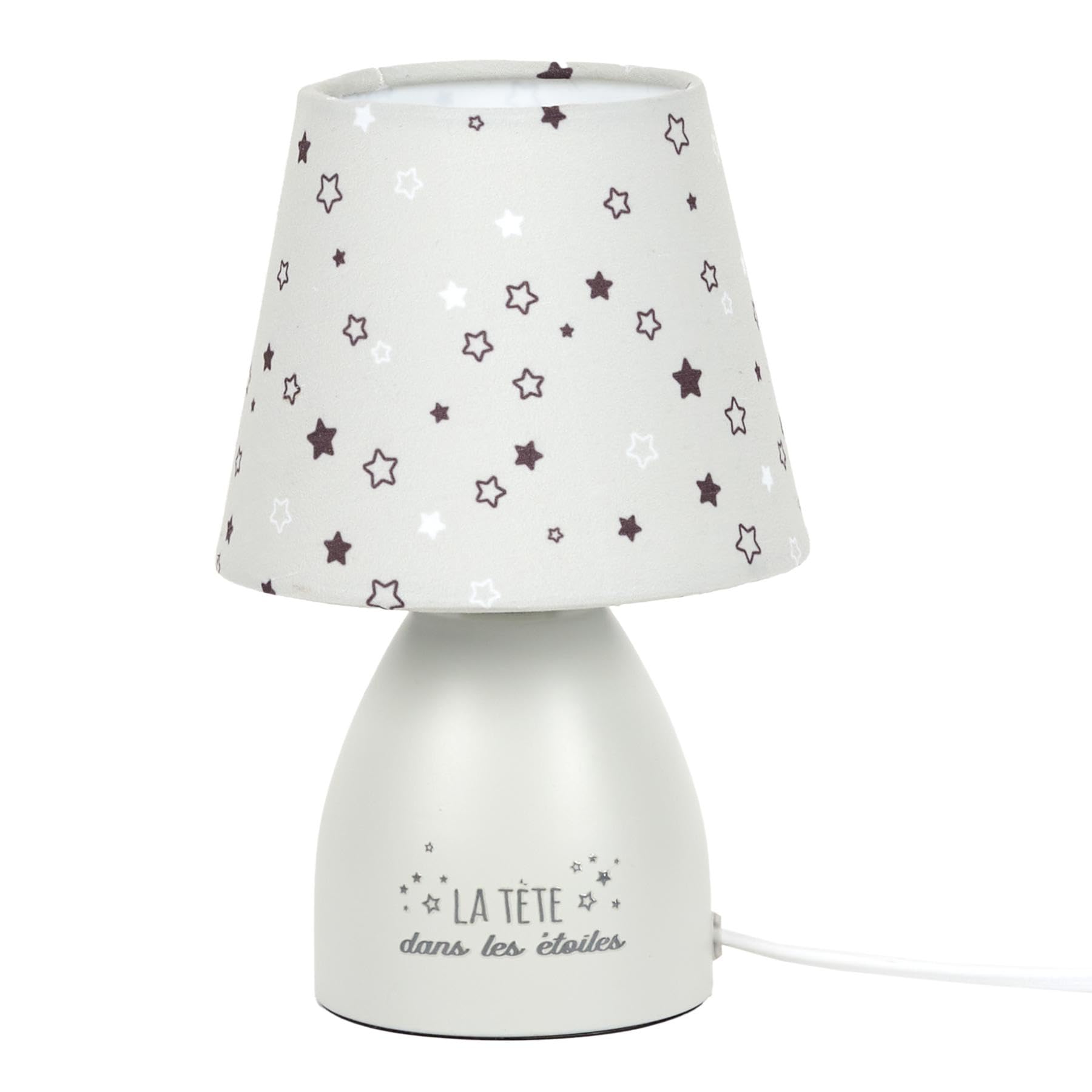 HOME DECO KIDS, LA00131 - Lámpara de mesita de noche gris, luz nocturna moderna, decoración para la habitación de los niños, iluminación personalizable, materiales duraderos, 30 x 15 cm, cristal