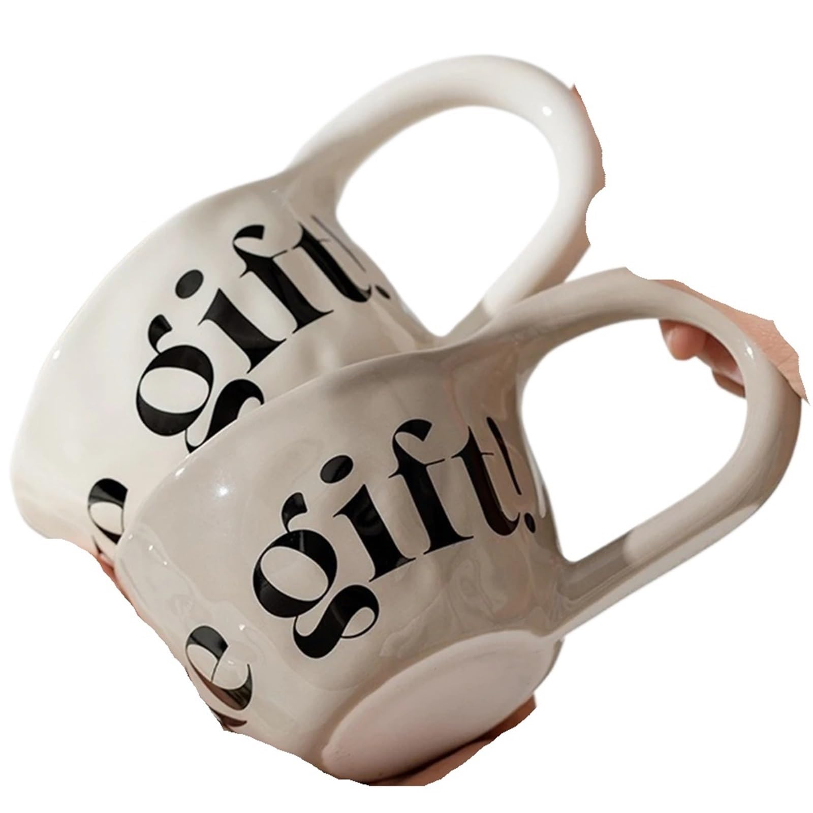 Taza de cerámica de gran capacidad de 350ml, taza de agua for el hogar con orejas grandes pellizcadas a mano, taza de café y leche, par de tazas, 2 uds. Para Boda(Khaki Beige)