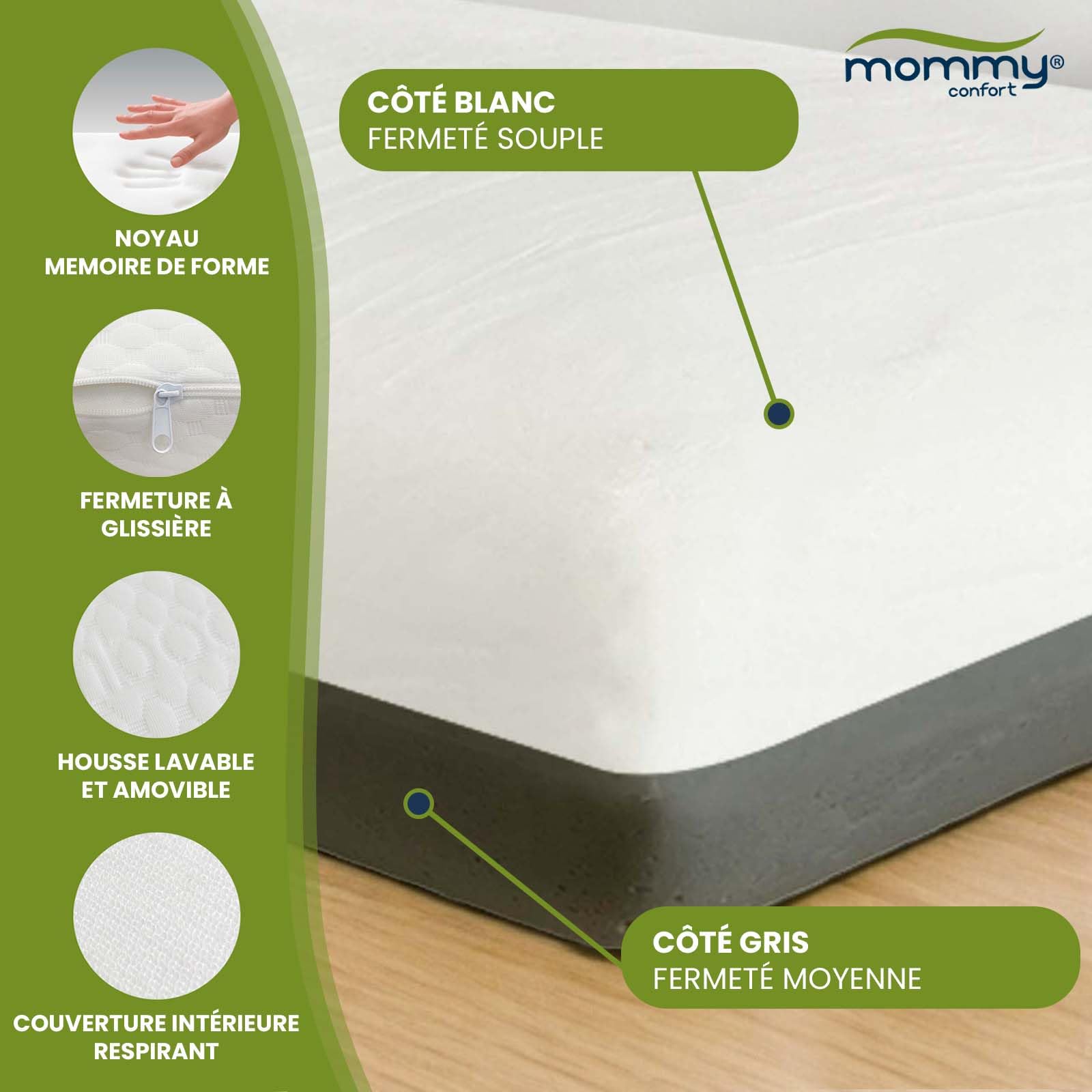 Oreiller Mémoire Forme 40X60 Double Confort Côté Noir Moyen Et Côté Blanc Doux Soutien Tête Cervicales Housse Bambou Lavable Coussin Ergonomique Cervical Oeko Tex
