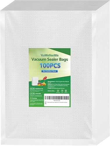 Miniatura 1 de 100 bolsas selladoras al vacío de 8 x 12 pulgadas para alimentos, bolsas de sellado al vacío precortadas, seguras para contacto con alimentos,