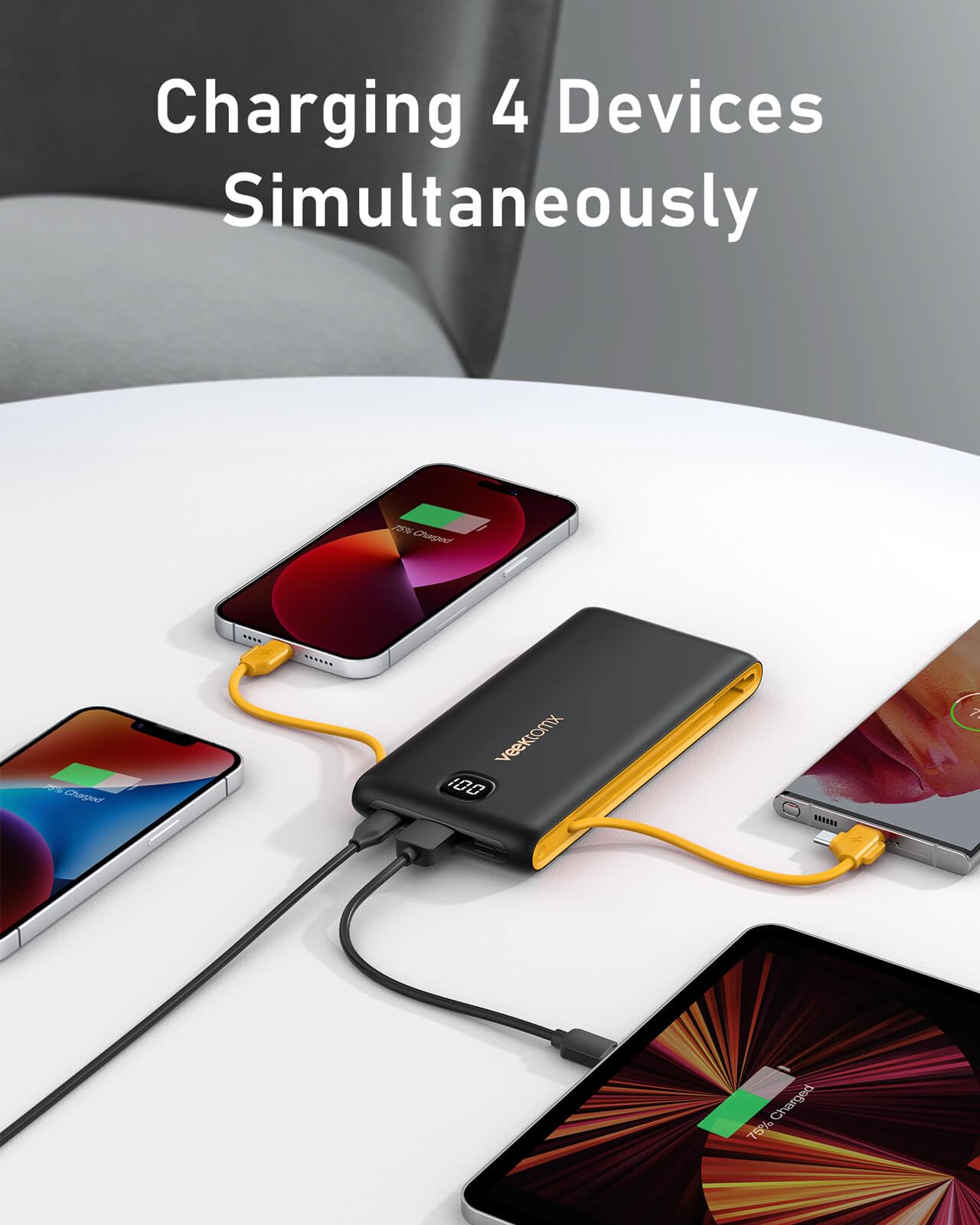 VEEKTOMX 10000mAh Portable Charger with Built-in Cables & Wall Plug view 5