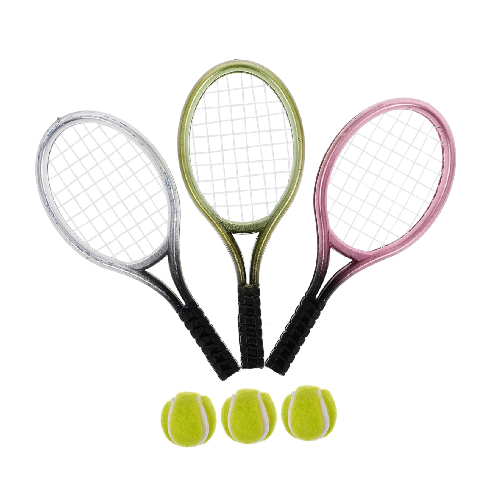 Yardwe Mini Tennis Racket Keychain Set including Balls Lightweight Plastic Ornaments for Home Decoration Photography Props and Miniature Display 3 Rackets and 3 Balls