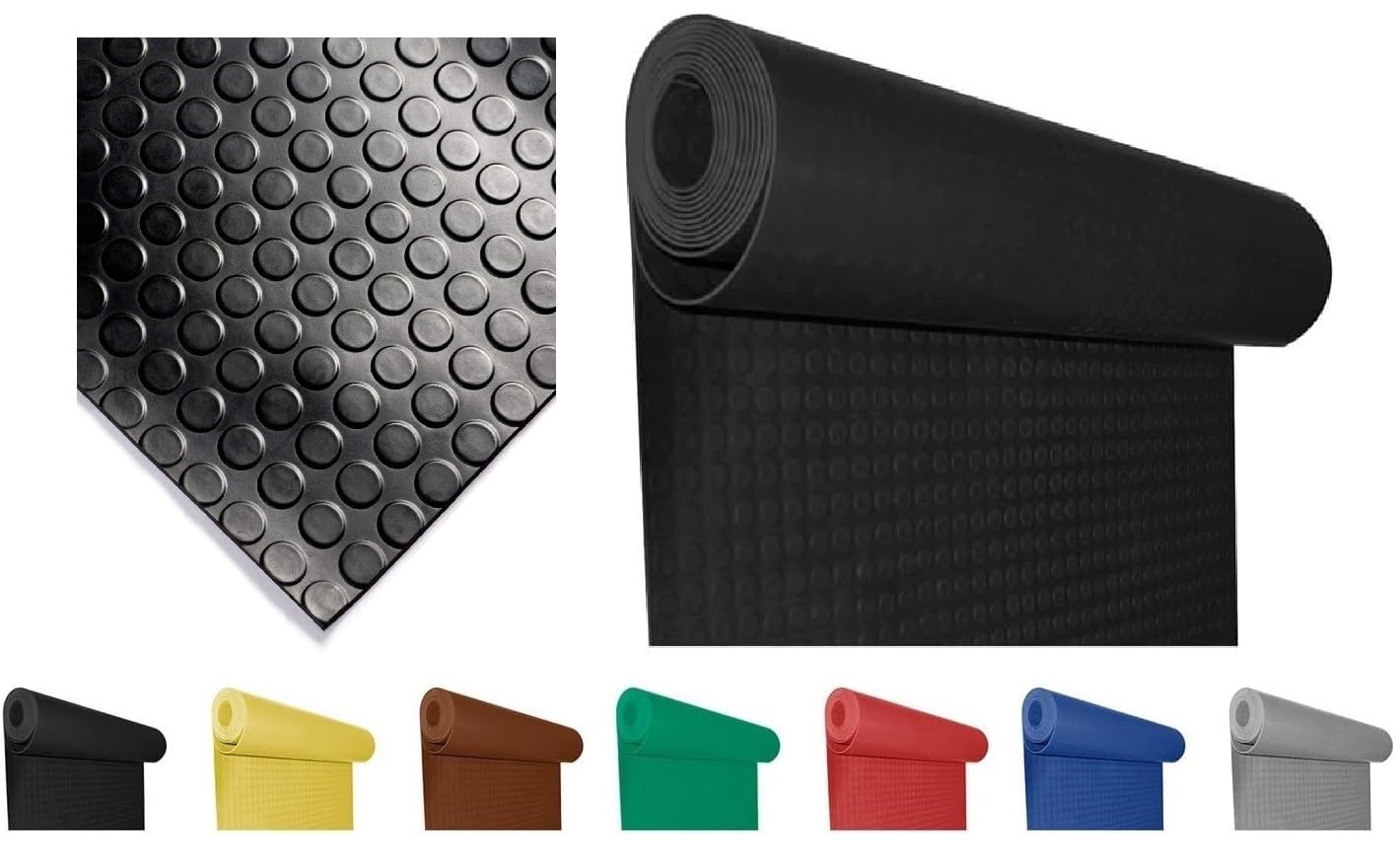 Mugar- Suelo de Goma Antideslizante - Pavimento de círculos | Suelo de Caucho | Colores Decorativos | Rollo de la Medida seleccionada (Negro, 1x1m)