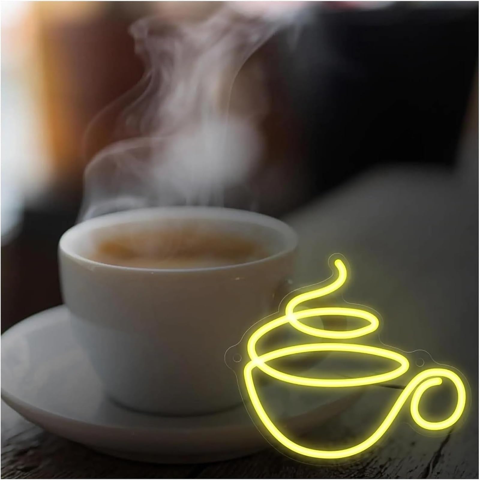 Insegna al neon a forma di tazza da caffè per decorazione murale, 23,7 cm x 27,3