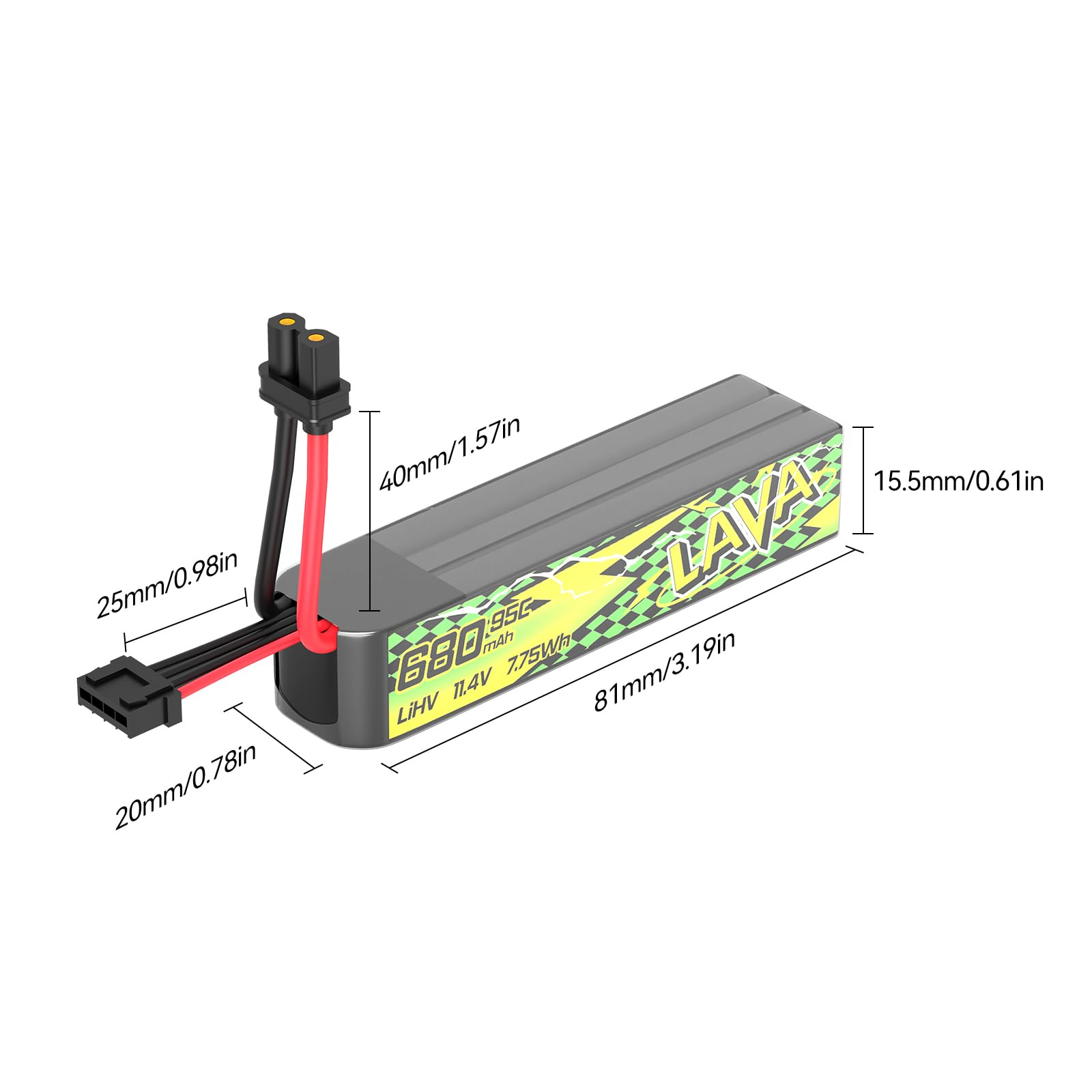 BETAFPV Lava II 3S 680mAh 11.4V 95C LiHV Battery XT30 JST-XH2.54 for Brushless Whoop Drone Quadcopter