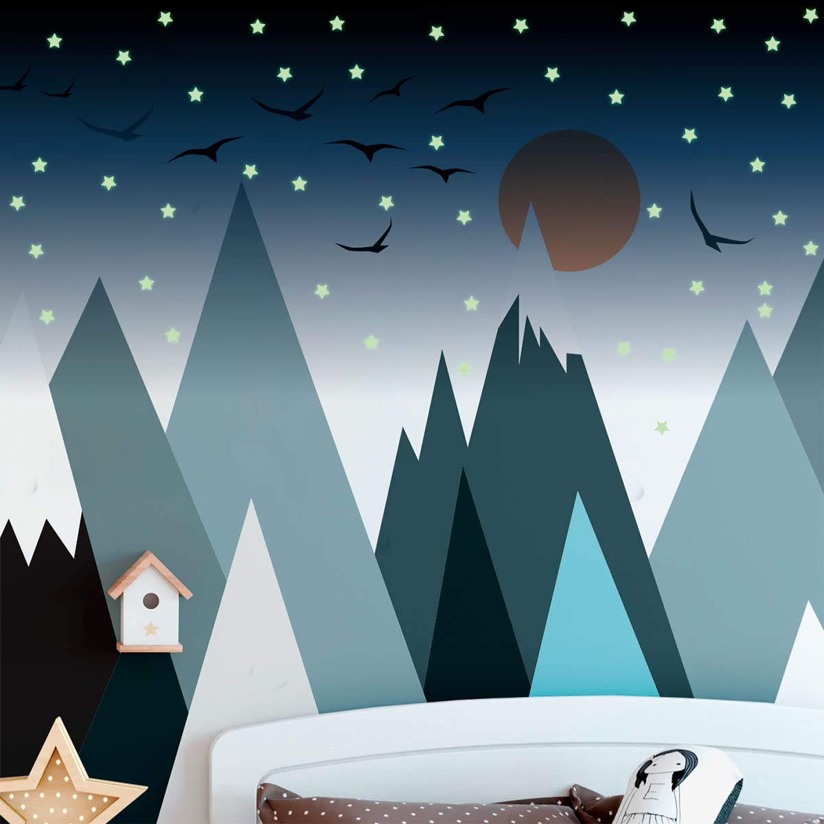 Ambiance Sticker Naklejki ścienne dla dzieci - Olbrzymia naklejka ścienna dla dzieci Skandynawskie góry Parka + 100 FOSHORESCENCYJNYCH GWIAZDEK - 70x105cm