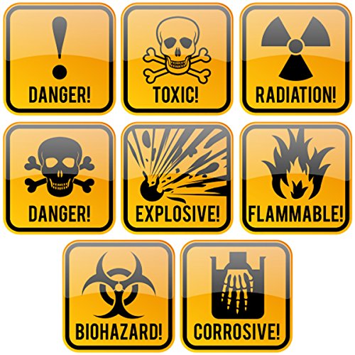 Funny Gag Gifts or Prank/Joke Decal Stickers: Hazard Danger Toxic Radiation Symbol Alert etc use on Your Favorite Food Containers, Box, Meal Prep Bag, Water Bottle, Coffee Tea Mug | 200-Pieces
