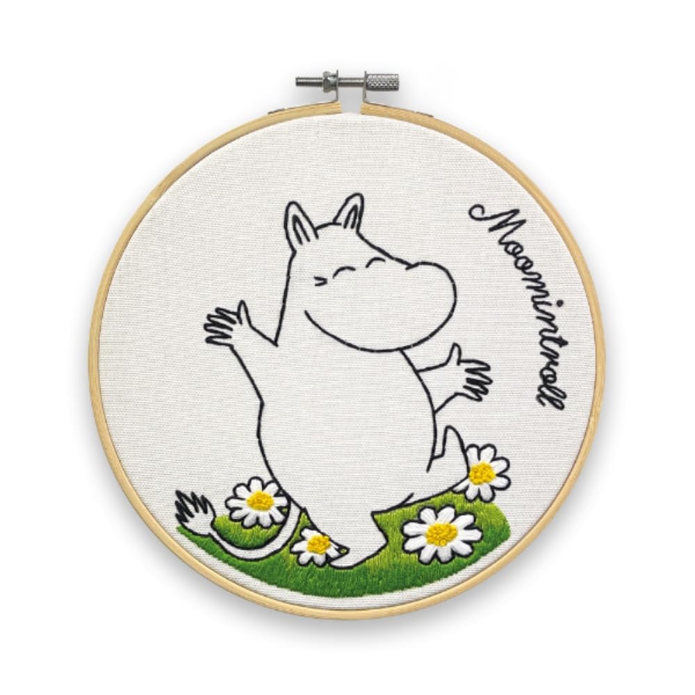 The Crafty Kit Blue, Multicolored Company Moomin Embroidery Craft Kit - Moomintroll Dancing Embroidery Craft Kit For Beginners With Hoop, Needle, Thread And Instructions