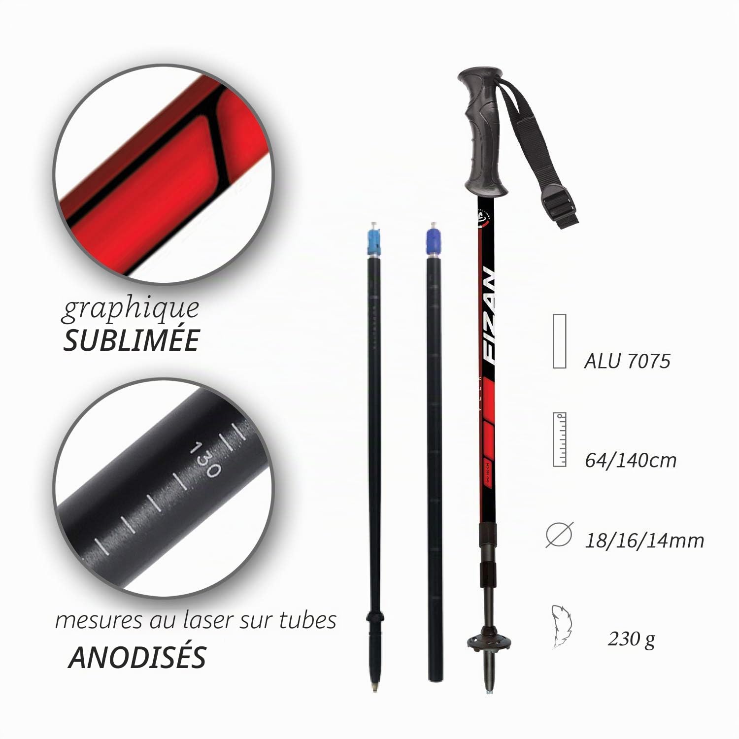 FIZAN Modèle Explorer, Veer Bâtons de marche nordique en aluminium ultraléger réglables