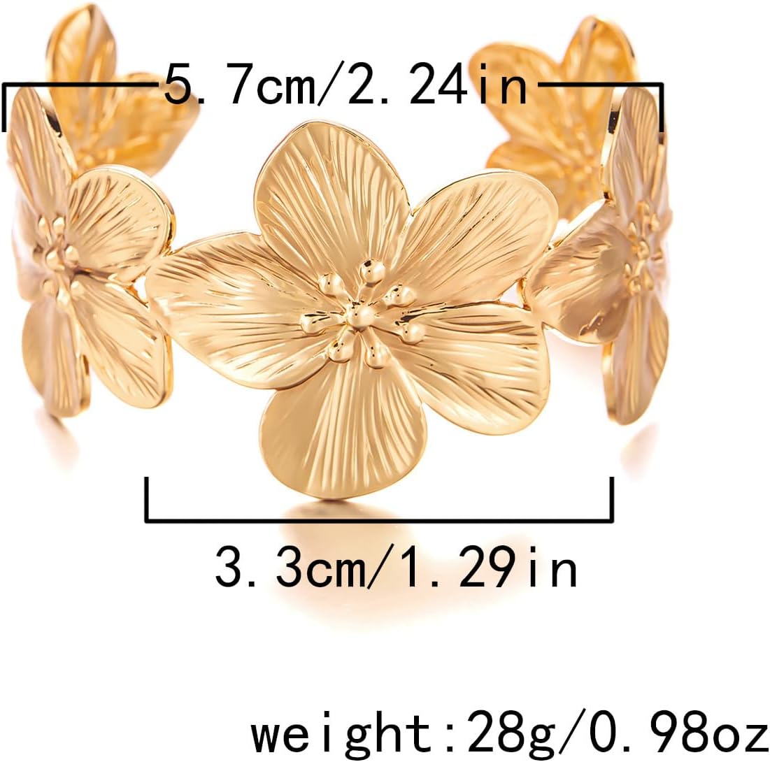 CJIAYUJEW Chunky Golden Flower Bracelet Vintage Gold Butterfly Bracelet Gold Declaration Flower Open Cuff Bracelet for Women Fashion Jewelry - Image 6