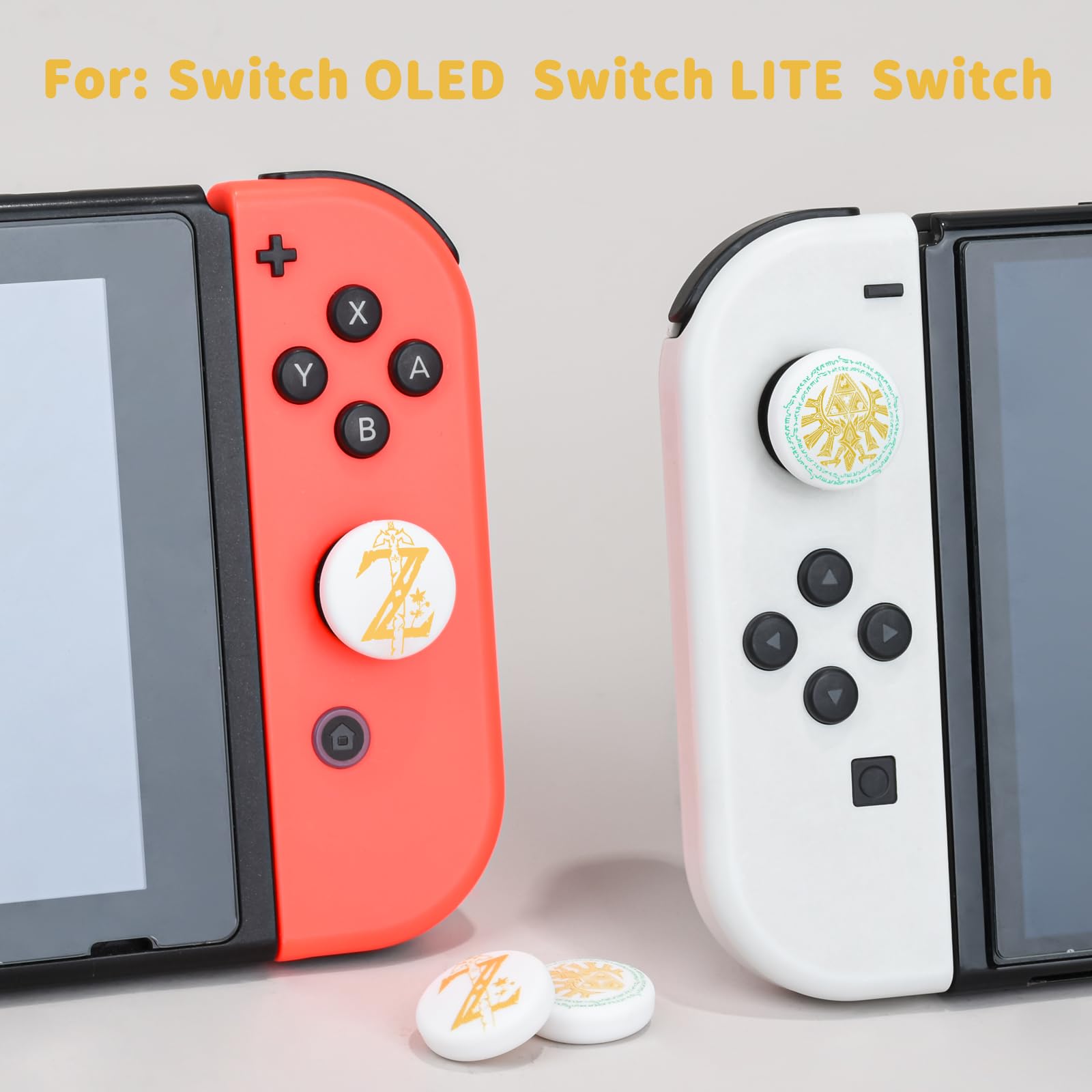 DLseego Switch Pulgar Agarres,Cool Joystick Switch Cubierta Antideslizante Stick Analógico Tapa,4PCS Tapas de Agarre del Pulgar Compatible con Switch/Switch OLED/Switch Lite,Amarillo-Blanco