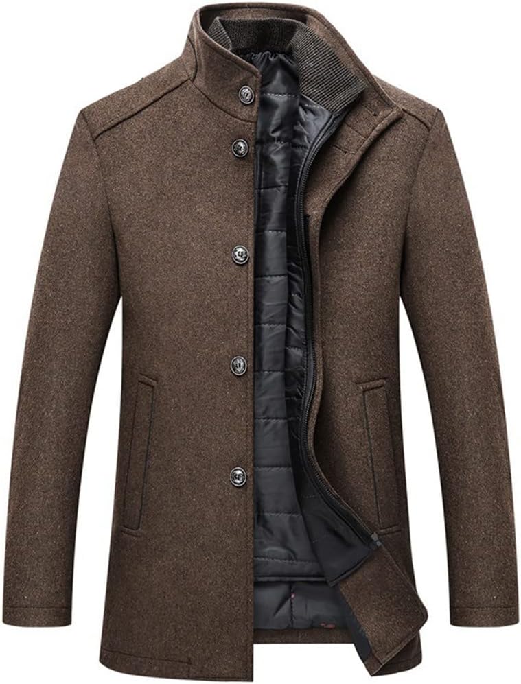 Winter Warm Wool Blend Coat Men Thick Overcoats Single Breasted Jackets With Adjustable Vest