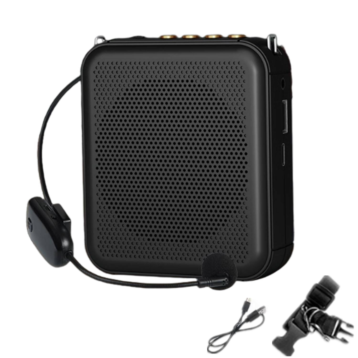 Amplificatore Vocale Ricaricabile Portatile Mini Altoparlante con Microfono Cablato Auricolare e Cintura Microfono Personale Altoparlante per Insegnanti Guida Turistica (Nero)