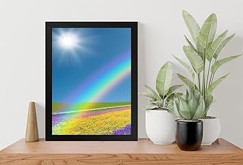 GADGETS WRAP Printed Photo Frame Matte Painting for Home Office Studio Living Room Decoration (9x11inch Black Framed) - Landscape Rainbow