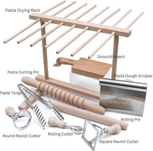 Miniatura 9 de El juego de herramientas para hacer pasta incluye estante de secado de pasta, pinzas para pasta, dos cortador de sellos de raviolis con juego de