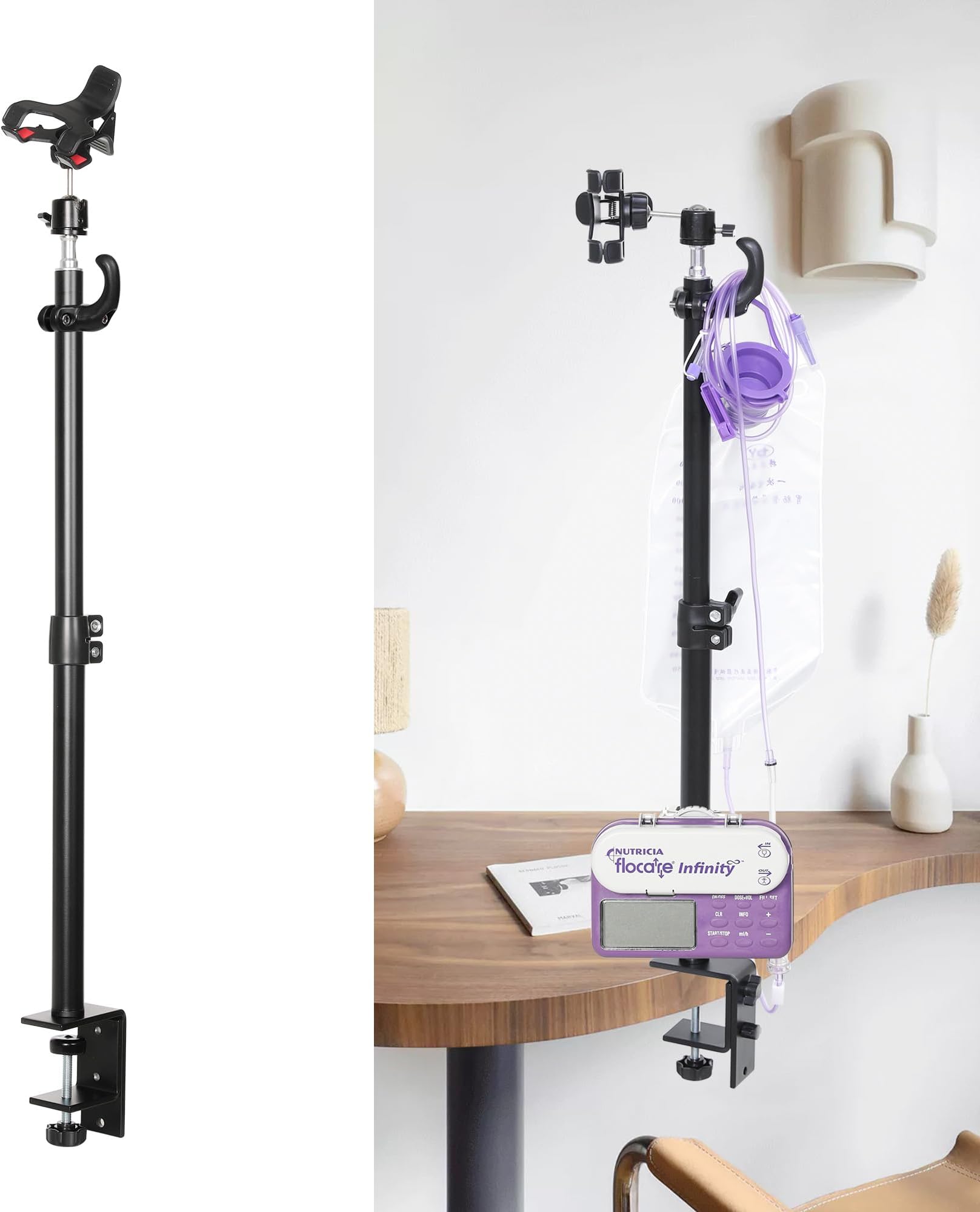 Feeding Tube Stand, Hands-Free Feeding Tube Holder Enteral Feeding Telescopic Pole, Feeding Pump Rack for Gravity Syringes Feeding Pump Feeding or Infusions