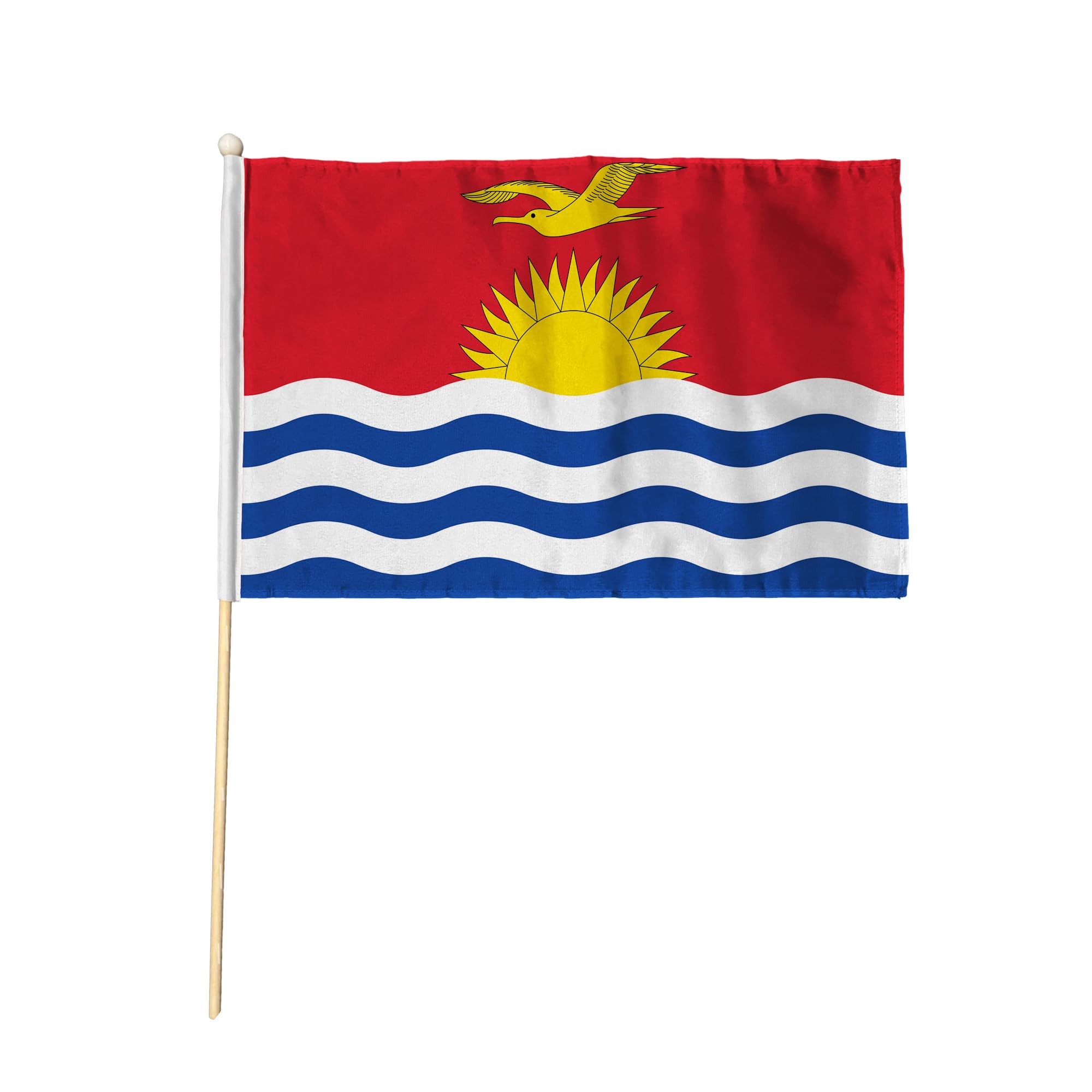 Flagtex Kiribati Hand Waving Flag (9x6 Inch) - Premium Wooden Stick Hand Flag 9x6 Inch Natural Wood Pole Pacific Island Red White Blue Frigate Bird Sun Flag Events Parades