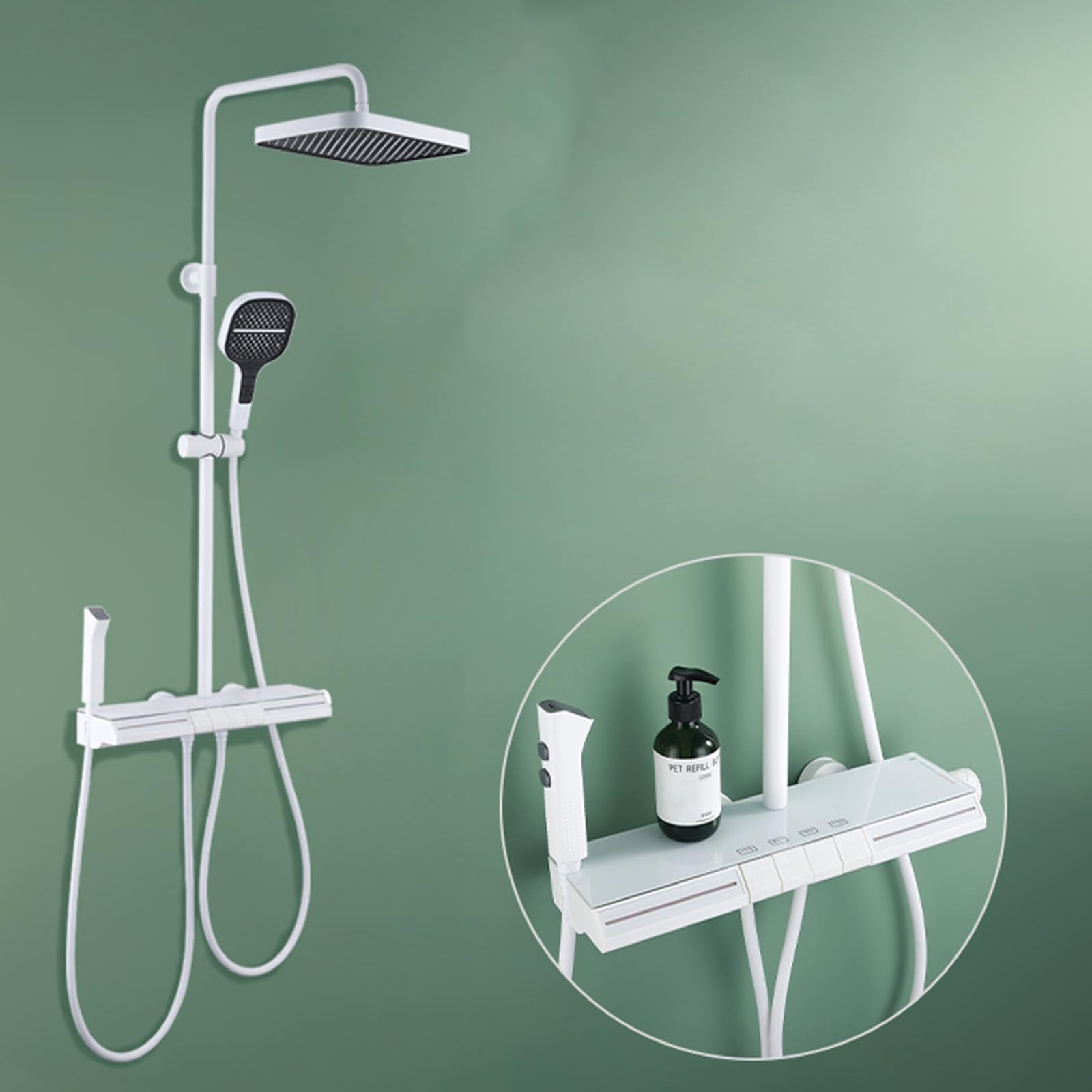 Set di rubinetti per Sistema Doccia con Display Digitale, luci ambientali, soffione a Pioggia, doccetta a 3 modalità, spruzzatore per Bidet a 2 funzioni, beccuccio per Vasca a casc
