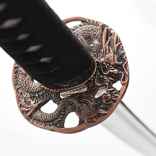 Miniatura 2 de -Samurai Katana - Espada japonesa hecha a mano, práctica, acero al carbono 1045, templadoarcilla templada, espiga completa, afilada, vaina (dragón