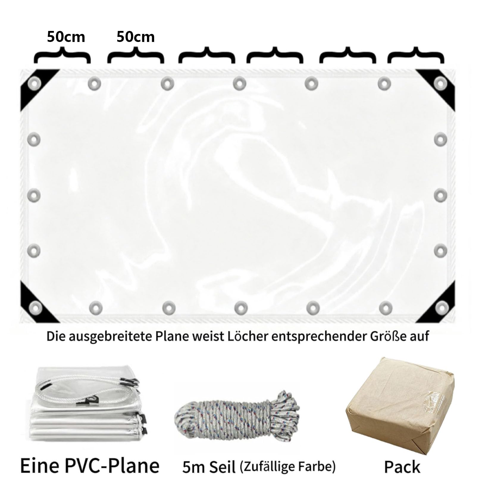 Abdeckplane Wasserdicht Transparent 0,3mm Dick PVC mit Ösen Schutzabdeckung (2x3m)