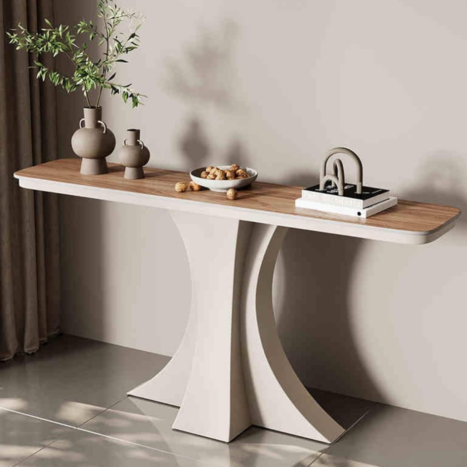 MESCXTY Narrow Console Table, Modern Entryway Sofa with Sturdy Metal Base for Living Room, Hallway, Entrance(White+Natural,80cm/31.5in)