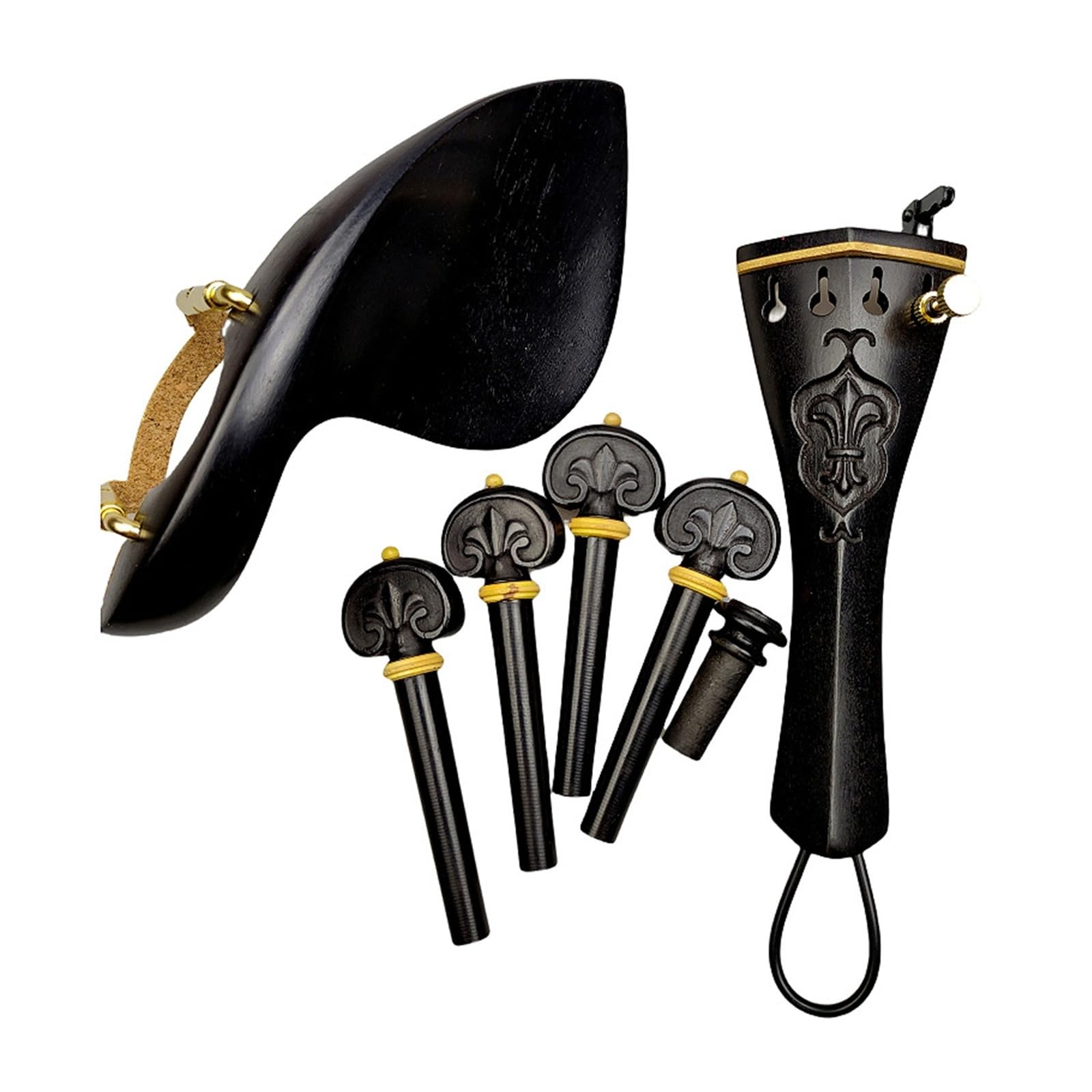 Juego tallado de accesorios for violín, piezas de violín con patrón de grabado, 4/4 clavijas, accesorios instalados en reposacabezas(Violin parts3)