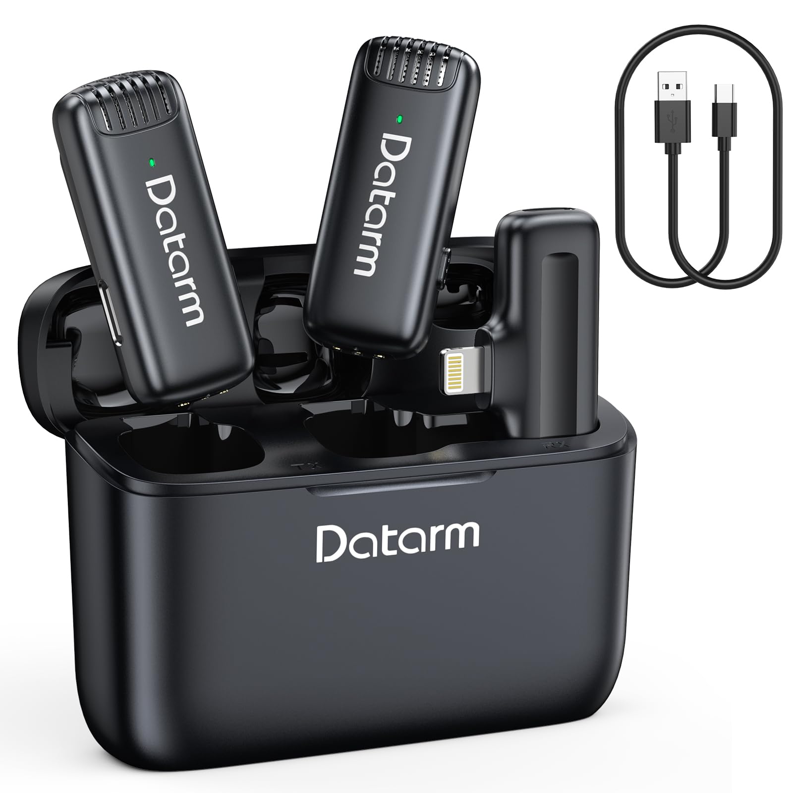 Datarm 2 Pack Wireless Lavalier Microphone for iPhone iPad - Clear Sound Cordless Mini Microphone for Interview Video Recording, TikTok, Facebook Live, YouTube