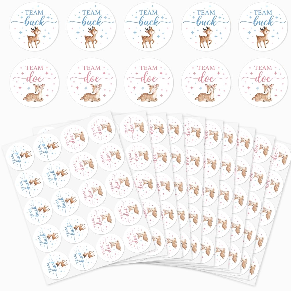 arricraft 200 Pcs Gender Reveal Stickers, 5cm/1.97inch Deer Animal Theme Round Self-Adhesive Gender Reveal Labels Decorations Party Supplies Stickers for Shower Party Voting Game Ideas