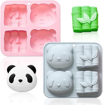 2 Pack Panda & Bamboo Silicone Soap Molds 4 Cavity 3D Panda Bear Bamboo Mould Tray DIY Baking Sugarcraft Cake Decorating Tools for Chocolate Candy Pudding Mousse Dessert Gummy Handmade Resin Clay