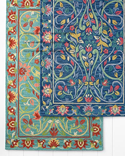 Image of Modern Floral Hand Tufted Loop Pile Carpet for Living Room & Bedroom Green & Multi Colour 10x13 Feet Carpet