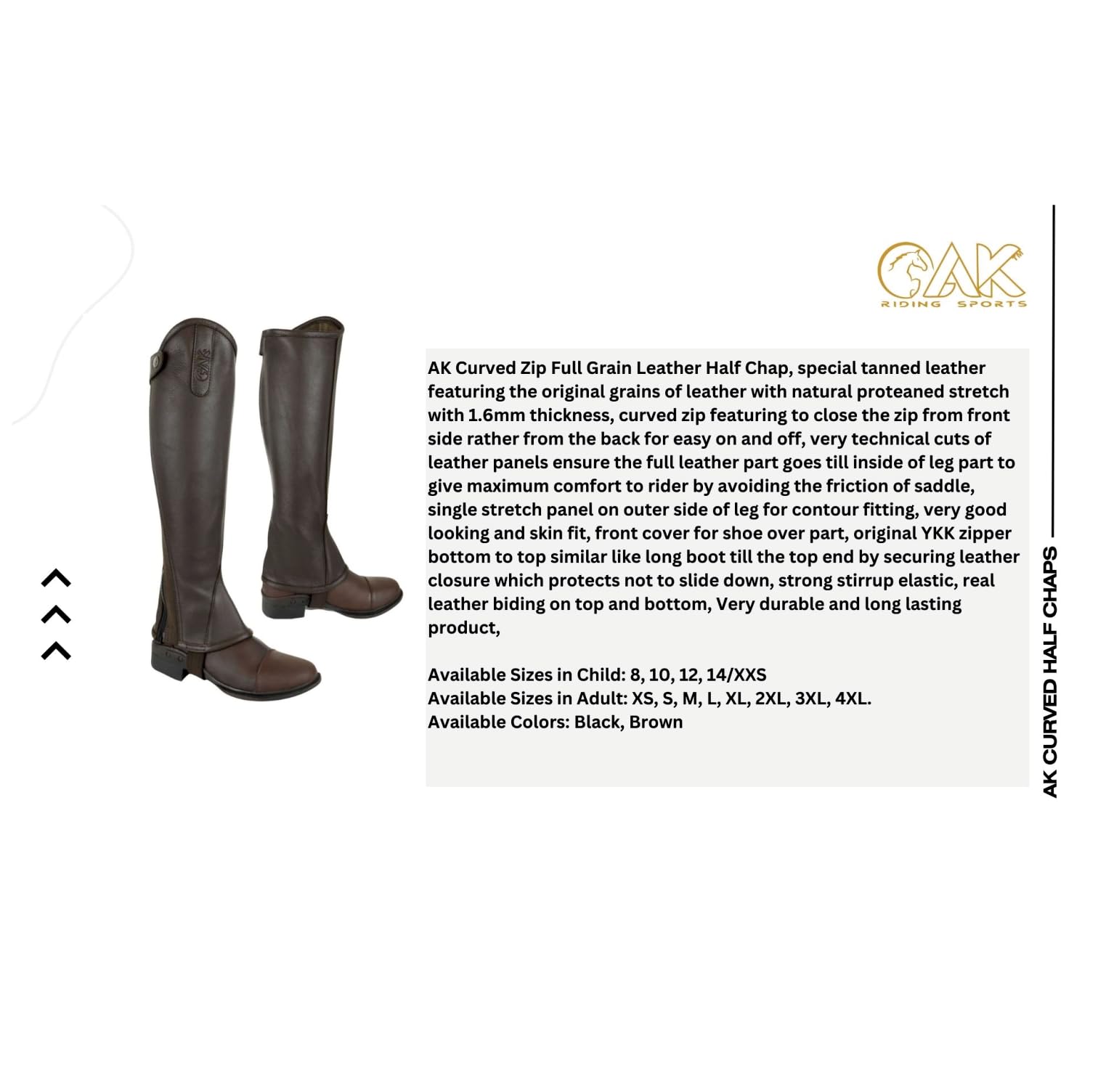 AK Curvo Zip Pieno Fiore Vera Pelle Equitazione Mezzo Chaps
