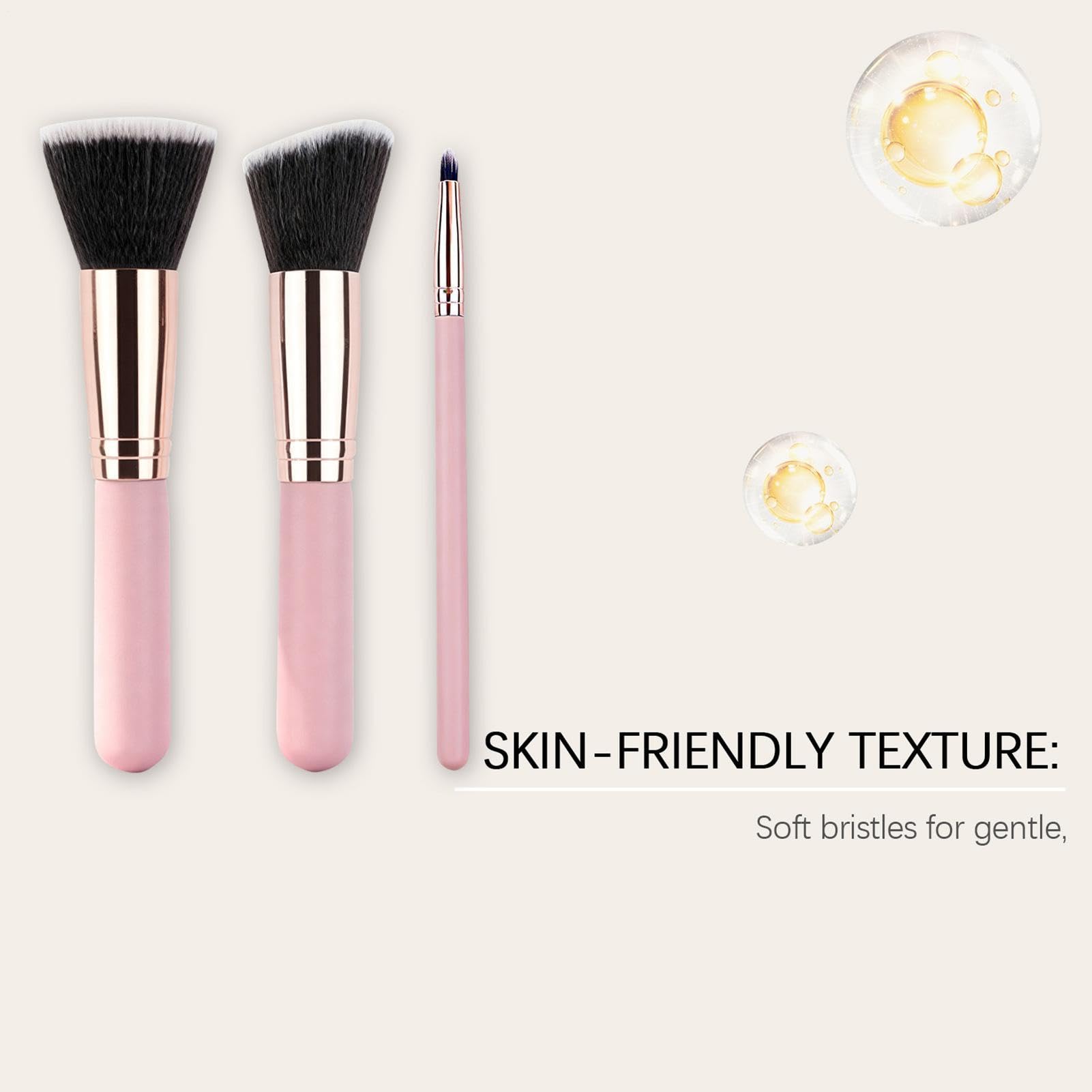 Pennelli per il Trucco del Viso versatili Tre Pezzi con Setole Morbide | Pennelli Soffici Cosmetici per Fondotinta Per Donne Ragazze Principianti Quotidiano E Viaggio Blush Ombretto Contour