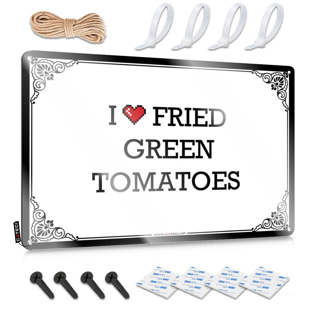 Chic Farmhouse Signs Rustic Wall Poster, Restroom Accessories Funny Quote Design For Barn Garage | Sweet Anti-rust Metal I Love Fried Green Tomatoes(20X30CM)