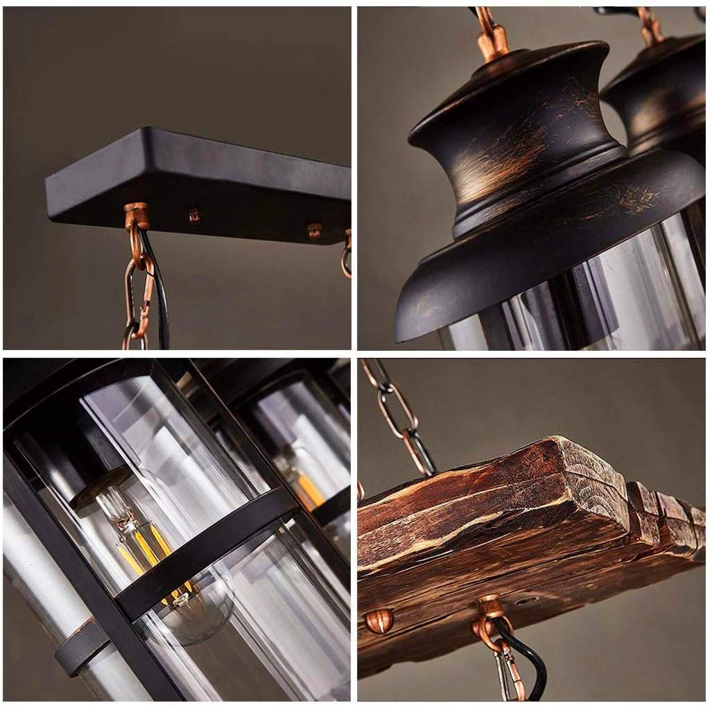 Vintage Holz Hängeleuchte Industrielle Pendelleuchte 3-flammig Pendellampe | Hängelampe im Retro-Landhausstil,Glas Lampenschirm E27-Fassung Kronleuchter für Esstisch, Kücheninsel Esszimmer Wohnzimmer