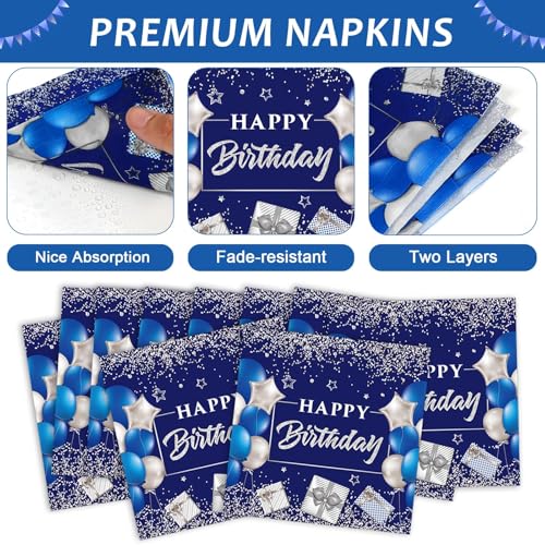 Image of gisgfim 96Pcs 16th Birthday Plates and Napkins Party Supplies Sweet 16 Birthday Party Tableware Set Blue Silver 16th Birthday Decorations Favors for 16 Years Old Boys Girls for 24 Guests