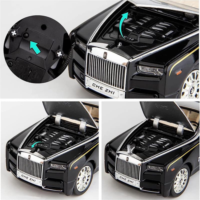 Image of PINQUE Kids New Car 1:24 Phantom Diecast Alloy Metal Pull Back Car with Openable Doors Music Sound and Light Vehicle Toy Car for Boys (Silver)