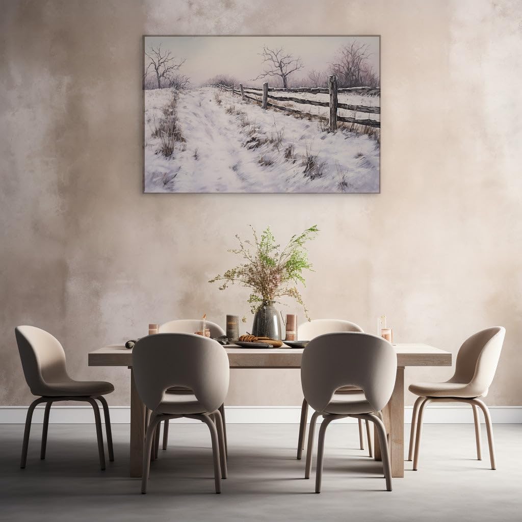 Canvas for Living Room. Whispering Winter Calmness: A Snowy Field's Serene Embrace, 27 x 18 inch Canvas Wall Art - Surrealistic Visions - Modern Home Decor